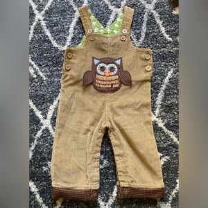 Mud pie baby 0-6 months boys corduroy owl overalls